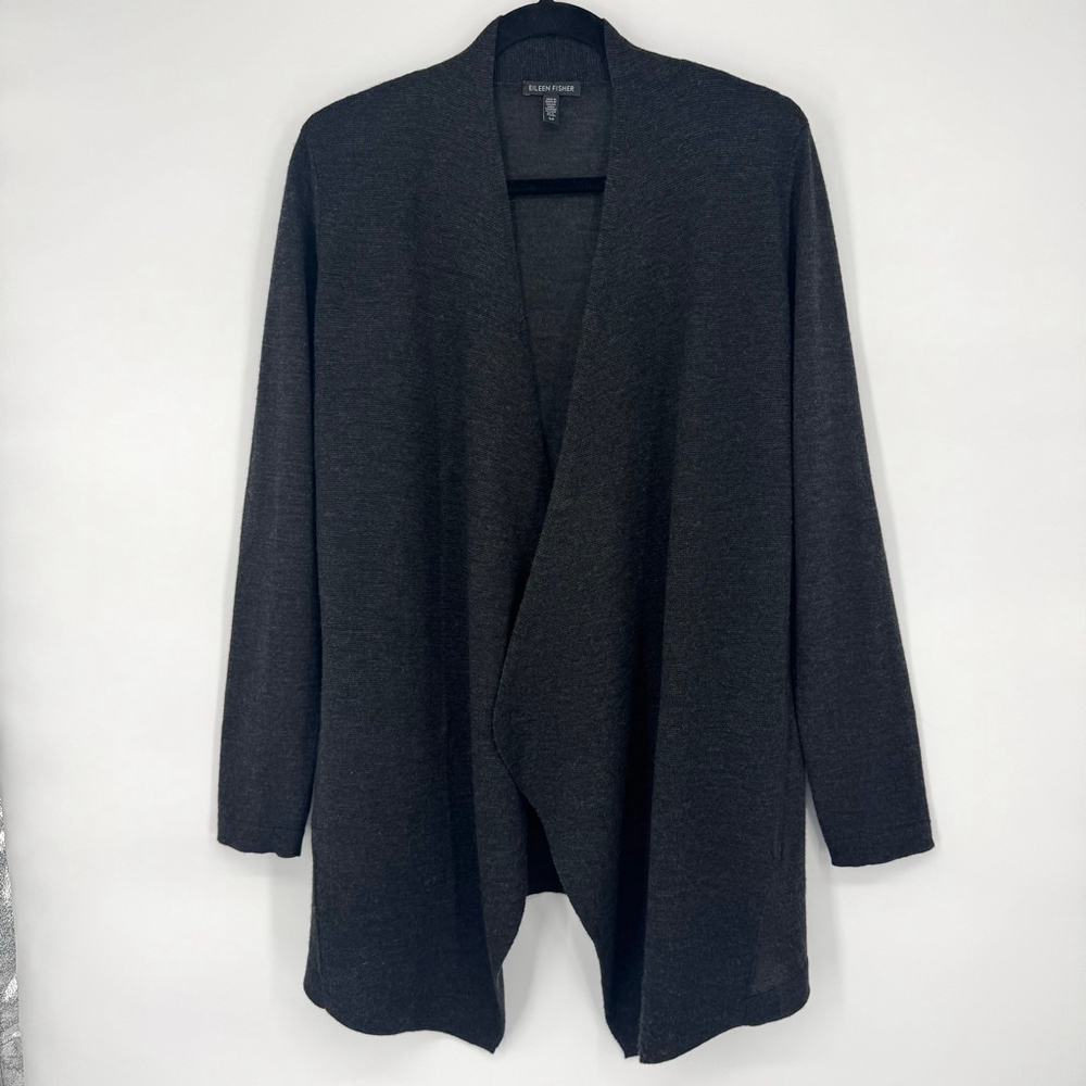 Eileen Fisher Charcoal Italian Merino Wool Open Cardigan SP